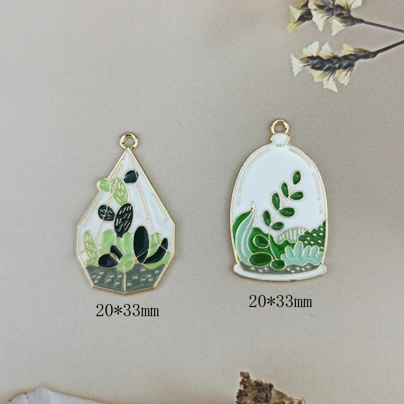 10 шт. эмаль Противоударная заданяя рисунком кактуса в горшке и металлическими