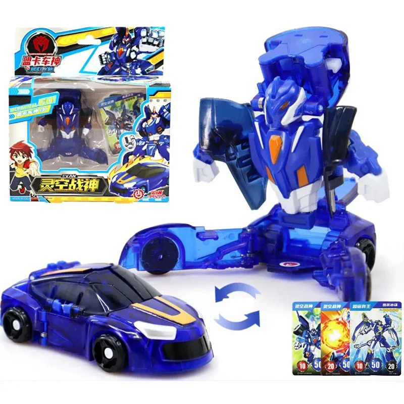 

Корейская мультяшная аниме поворачивающаяся мекарда веноса синяя трансформер робот автомобиль Единорог игрушка экшн-фигурка + 3 карты