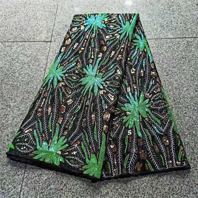 

Sequins Lace Fabric 2021 Green sequins Nigerian Laces Fabric High Quality French Tulle Lace Fabric For Women Dress