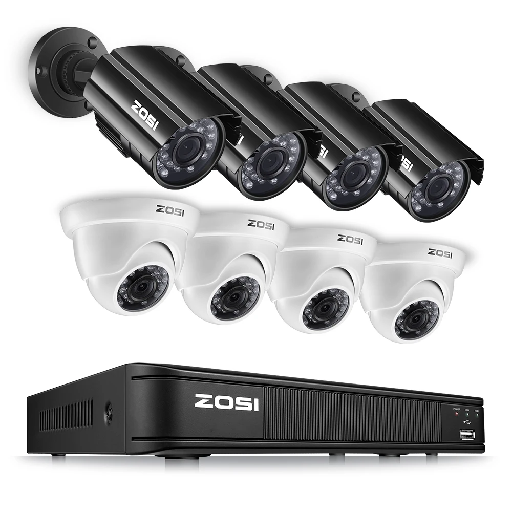 Black-White ZOSI 8CH 720P 4 в 1 TVI CVI AHD DVR 1280TVL HD камеры безопасности Камера Системы с наружным Водонепроницаемый безопасности Камера - Цвет: Black-White