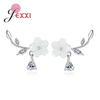 luxury brand jewelry women cubic zircon flower coquillage stud earrings korean piercing crystal plum blossom leaf earings