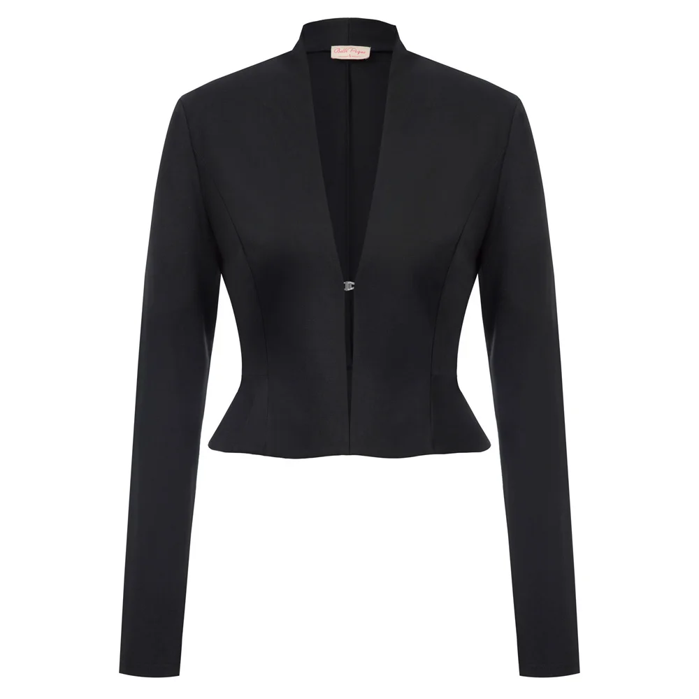 Женское облегающее пальто Bell Poque длинное однотонное офисное с баской на подоле