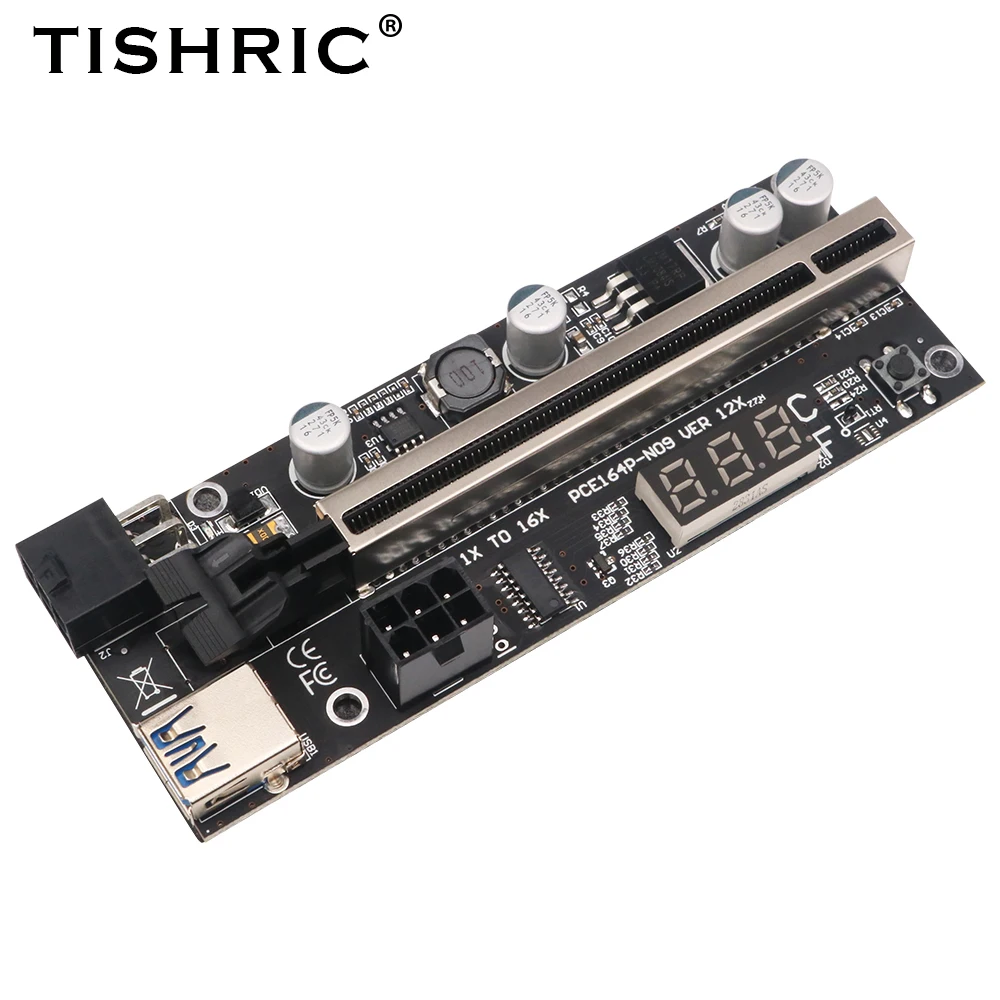 Переходник TISHRIC VER12X с датчиком температуры PCI-E PCIE PCI E Express Card GPU 1X to X16 USB кабель