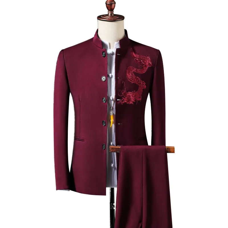 Костюм мужской яркого дракона в китайском стиле элегантный облегающий костюм