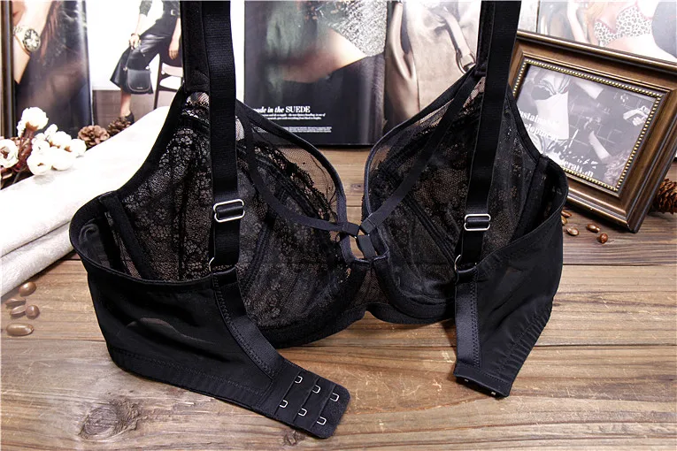Женщины полный охват косточках без пены размера плюс цветочный кружевной бюстгальтер 30 32 34 36 38 DD E F FF G