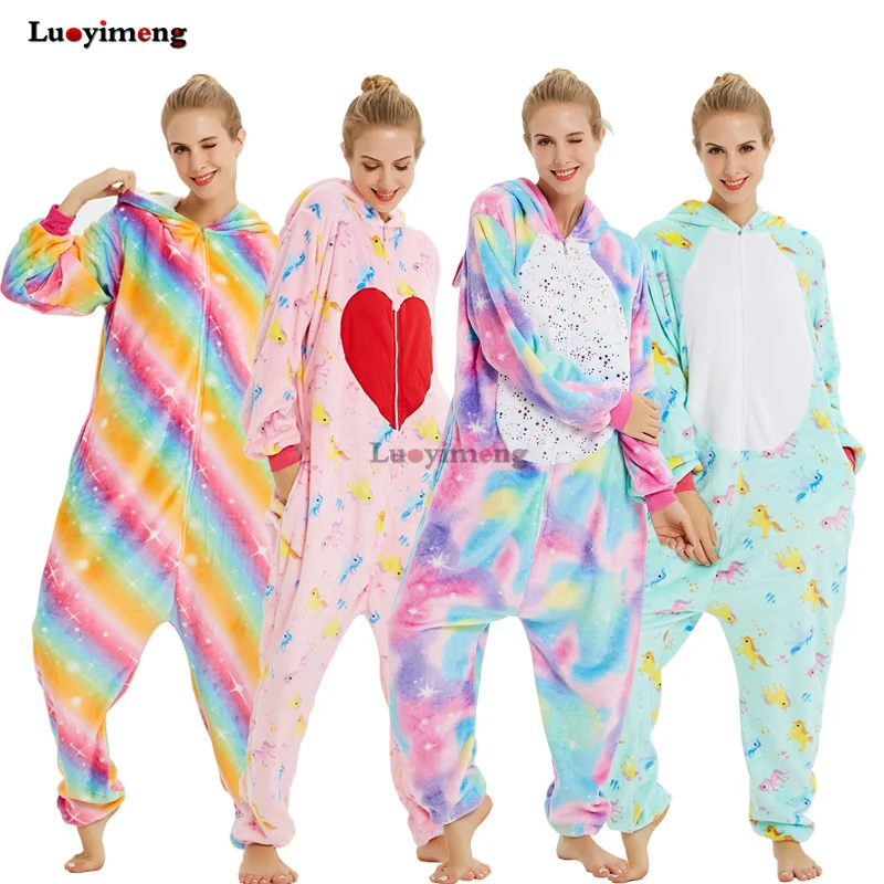 Пижама Кигуруми для взрослых с мультяшным принтом зимняя пижама в виде единорога