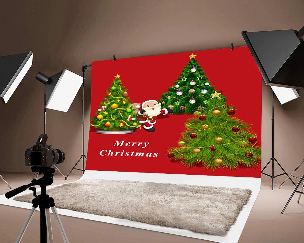 Милый Рождественский зеленый фон Санта-Клаус Рождественская елка фотография