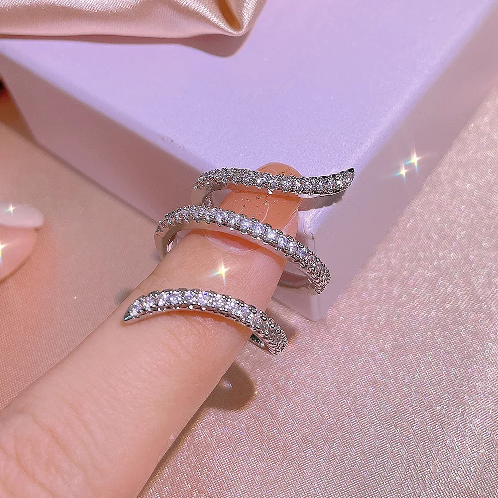 

100% 925 Sterling Silver Jewelry Luxury Full Diamond Wedding Rings for Women Fashion Anel De Prata Bijoux Party Fine Accessories