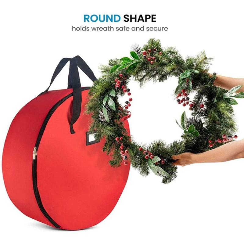 

Hot Christmas Wreath Storage Bag 600D Oxford Cloth Waterproof Holiday Xmas Wreath Container with Handles and Dual Zipper