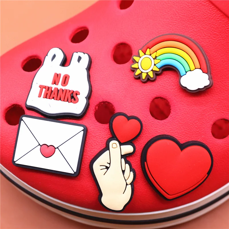 

Heart-Shaped PVC Shoe Charms Accessories Love Rainbow Vest Shoes Buckle Decorations fit Croc JIBZ Kids X-mas Party Gifts U261