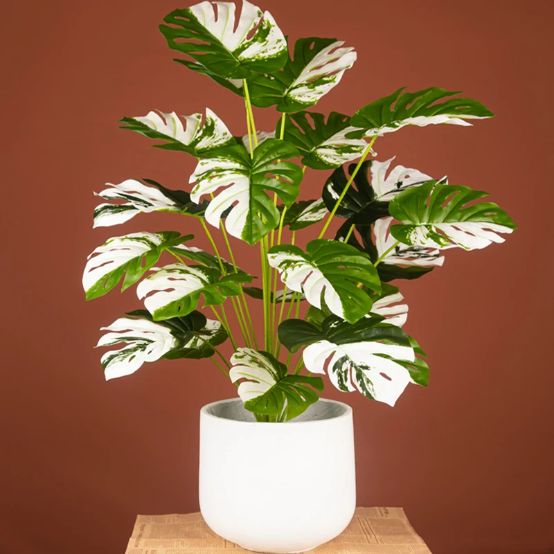75cm 24fork fake plants large artificial monstera tree branch plastic tropical palm false turtle leaf for home garden room decor free global shipping