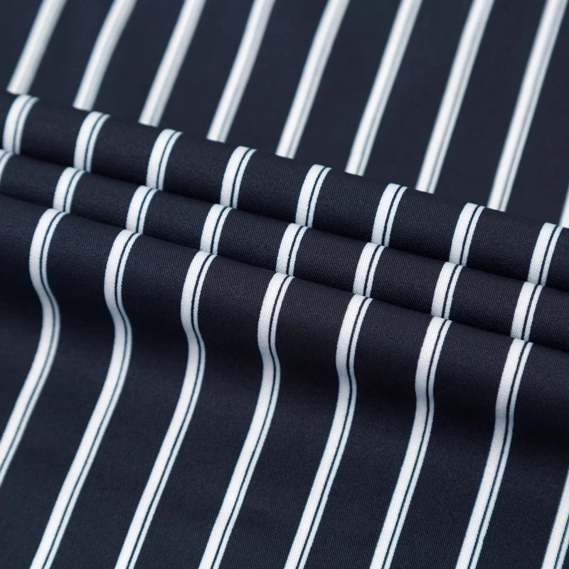 

Men's Fashion Long Sleeve Silky Fabric Striped Shirts Single Patch Pocket Work Casual Standard-fit Easy Care Classic Dress Shirt