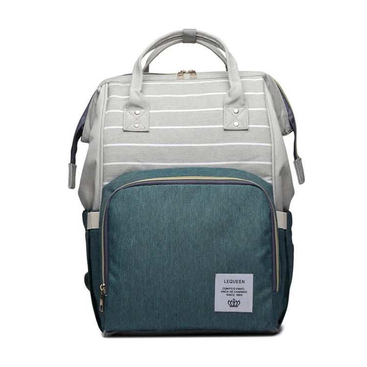 green stripe LEQUEEN модная сумка для подгузников для мам, Большая вместительная Детская сумка, дорожный рюкзак для кормления, сумка для ухода за ребенком, ручная сумка для подгузников - Цвет: green stripe
