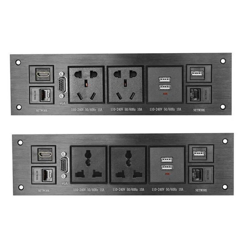 Розетка из матового черного алюминиевого сплава Двойная розетка EU UK US AU