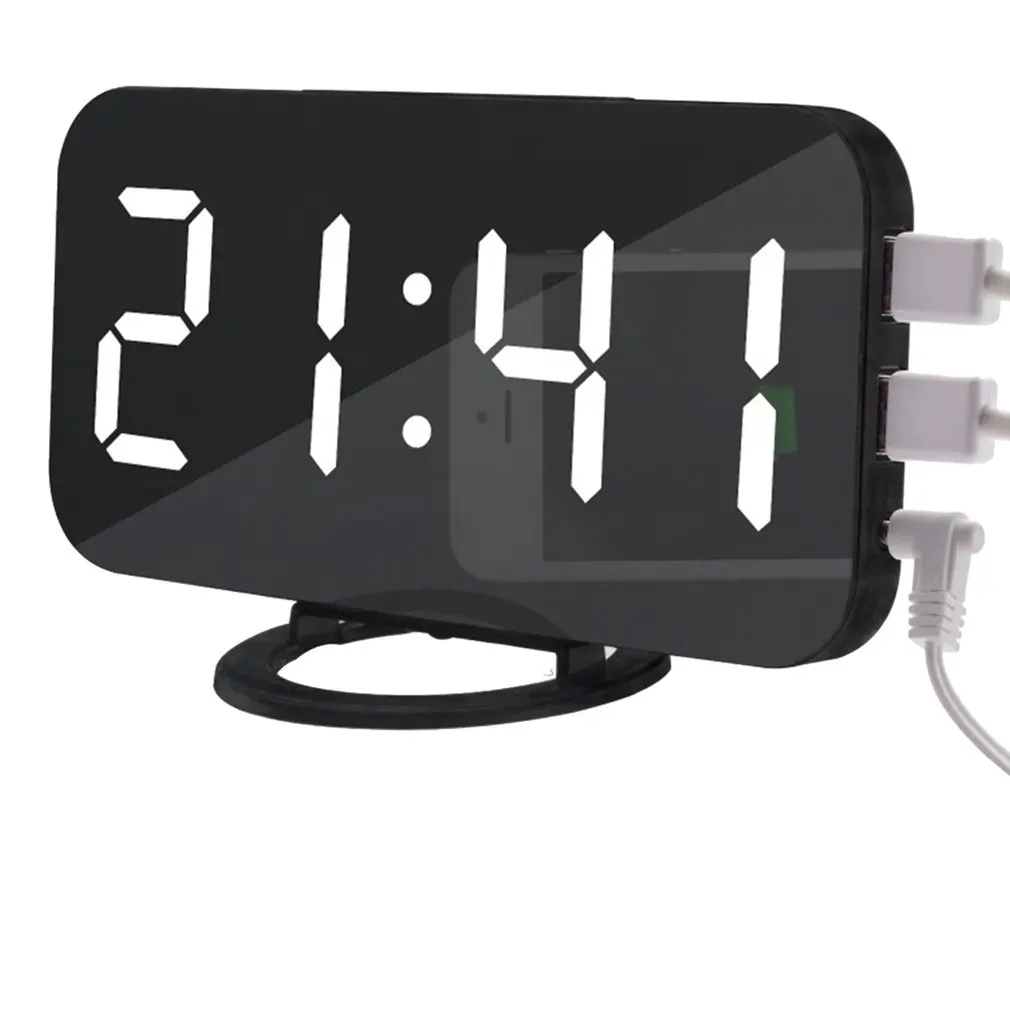 

LED Alarm Clock Dual USB Output Snooze Mirror Clock Digital Creative Clock Induction Dimming Electronic Clock