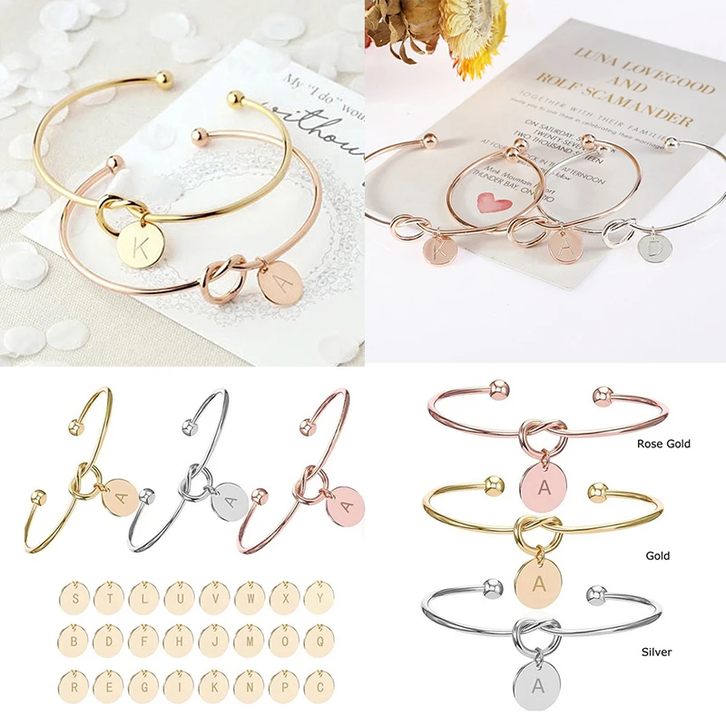 

DIY Open Charm Bracelets Bangles For Women Men Gold Color Bow-knot Initial Alloy 26 Letter Bracelets Jewelry Gift Pulseiras