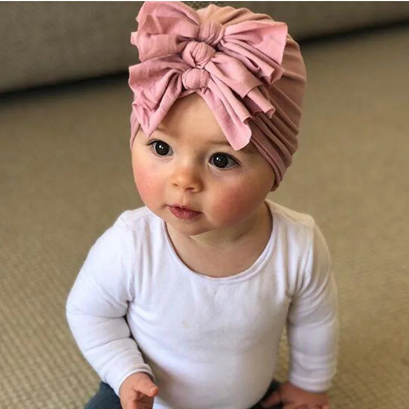 New Winter Autumn Baby Girls Hat Bow Cotton Knitted Knot Warm Children Hat Kids Newbworn Bonnet Cap Beanie Cute Headwear