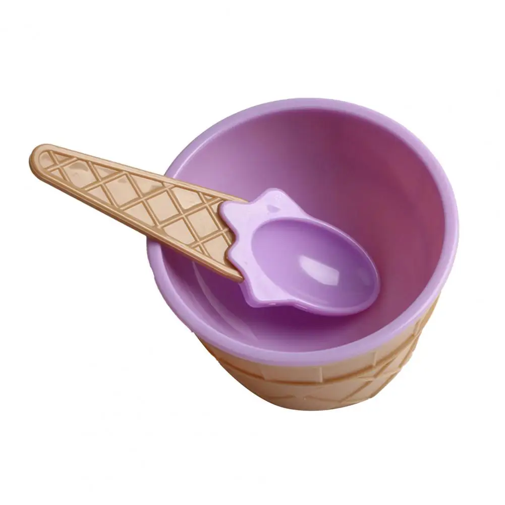 

Ice Cream Bowl Eco-friendly Cartoon Shape Plastic Dessert Yogurt Cup with Spoon Kitchen Supplies Vibrant Color Burr Free Bowl
