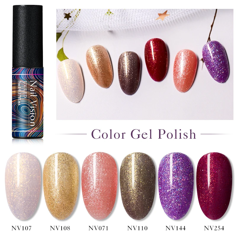 Nail Vision 5ML Glitter Gel Polish Manicure UV Varnish Semi Permanent Sock Off Hybrid Nails Art Long Lasting | Красота и здоровье