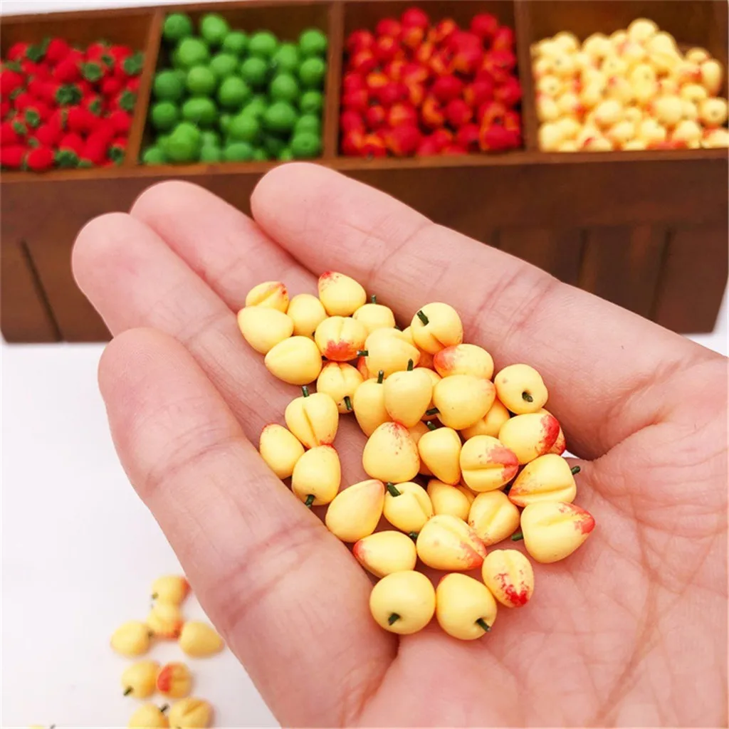 

10pcs Miniature Simulation Yellow Peach Toy Plastic Fruit Model Little Girl Doll Mini Doll House Accessories #H