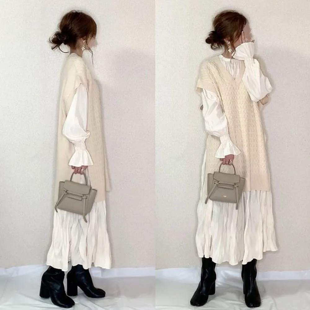 

Женское Плиссированное расклешенное платье макси со средней талией и длинным рукавом, цельное дизайнерское свободное осеннее повседневно...