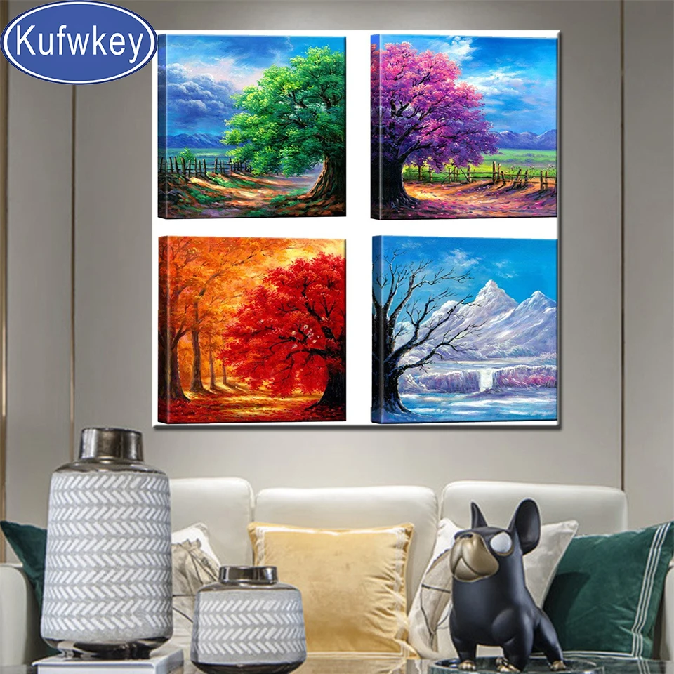 4 сезона современный пейзаж шт. алмазная живопись своими руками 5d кристалл