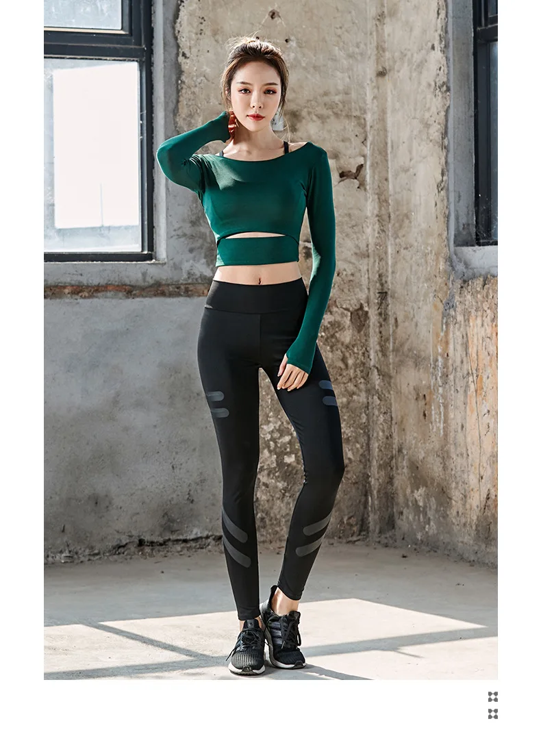 Green 2 Piece Одежда для йоги, спортивная одежда для женщин, спортивный костюм для спортзала, Женский комплект для йоги, одежда для фитнеса, одежда с длинным рукавом, бюстгальтер, леггинсы, 3/2 шт - Цвет: Green 2 Piece