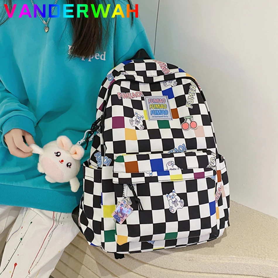 

Модный рюкзак в клетку с надписью, водонепроницаемые нейлоновые школьные рюкзаки, сумки на плечо для женщин, светильник дорожная сумка для ...