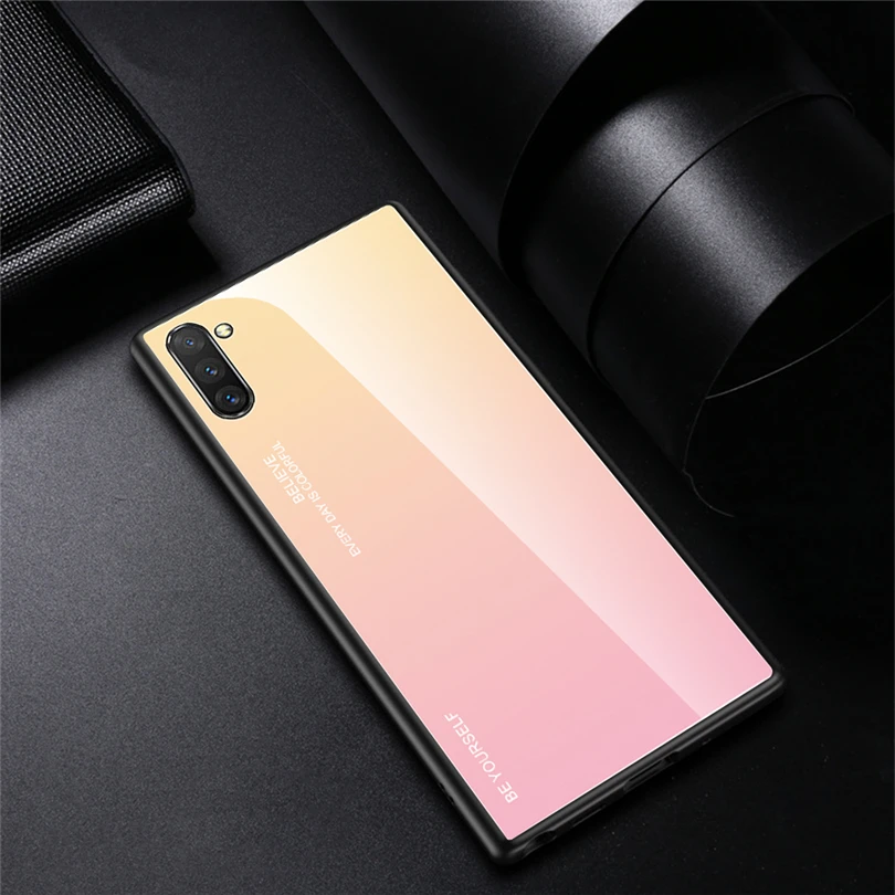 Yellow-Pink Для samsung Galaxy S10 Note 10 Plus, чехол с градиентным закаленным стеклом, Жесткие ТПУ чехлы накладки для samsung Galaxy Note 8 9 10 S10 5G S10E - Цвет: Yellow-Pink