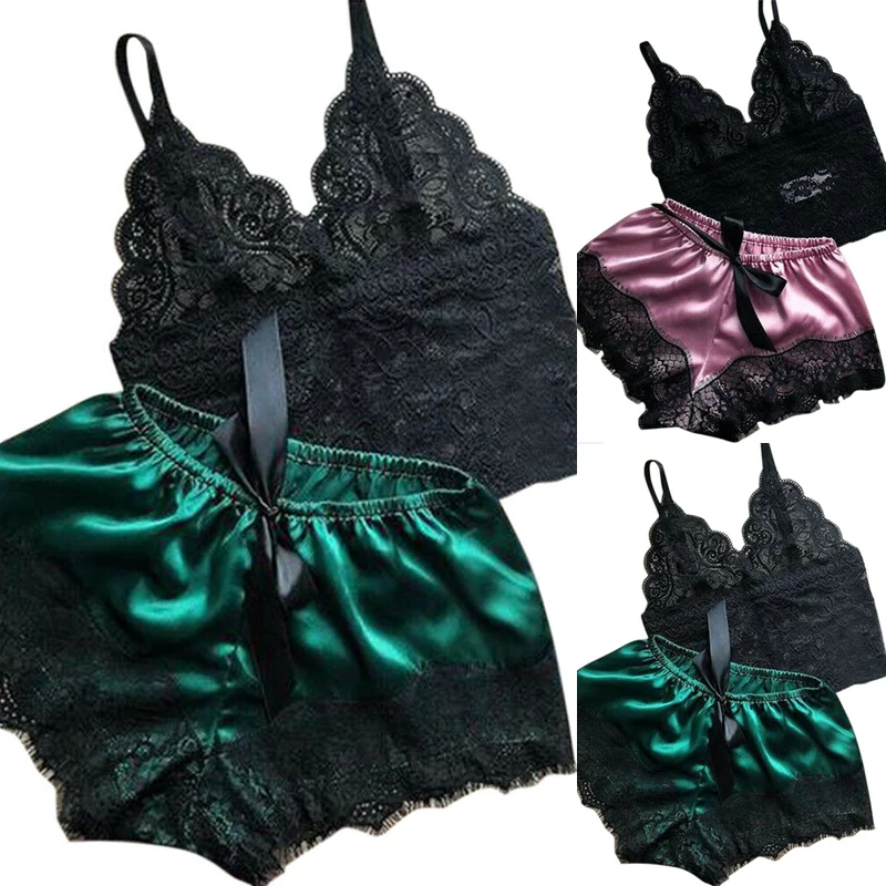 

1 Set Womens Lace Sleepwear Lingerie Tops Shorts Set Babydoll Pajamas Nightwear