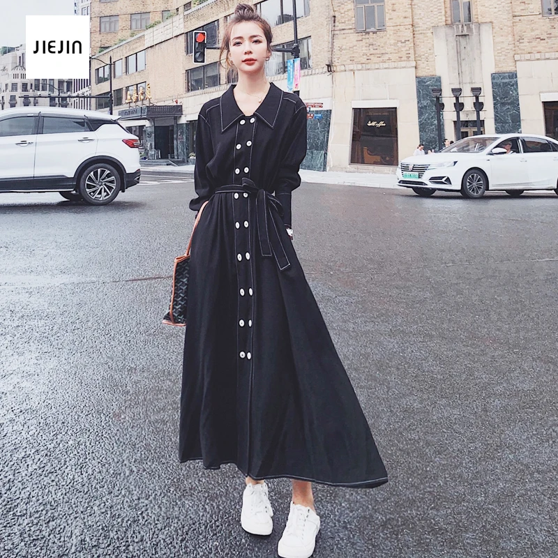 

Dress Women Cowboy Blue Long Dress vintage retro Women Casual Lapel Long Sleeve Long Shirt Dressse Vestido Elegant Sundress
