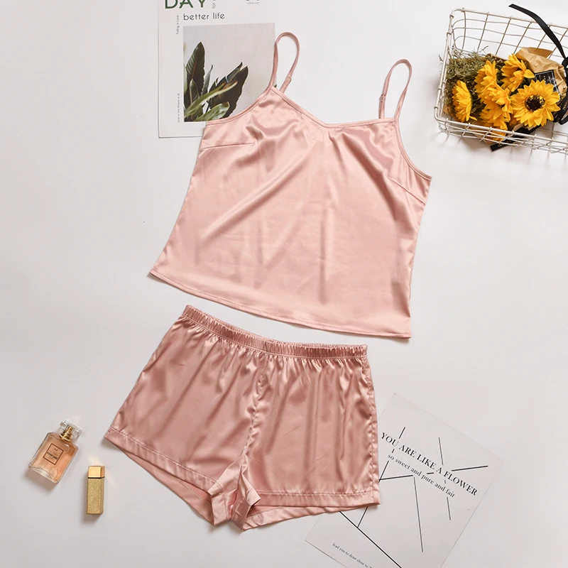

Sexy Lingerie Silk Nightgowns Satin Sleepwear Women Sleeveless two pieces Nightwear hot Nightshirt Pijama