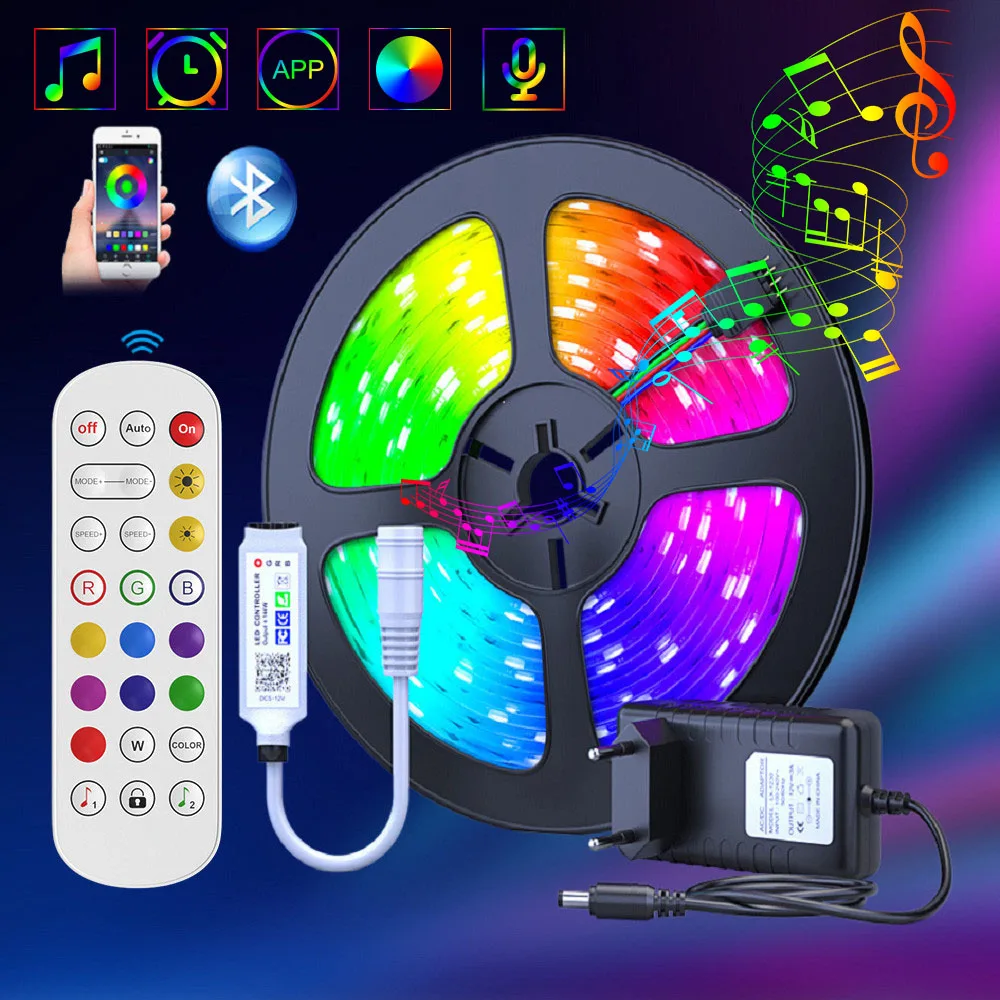 

25M 10M 5050 RGB LED Strip Light Waterproof Diode Tape 5M flexible led Ribbon DC 12V Adapter+IR Remote or Bluetooth rgb Remote