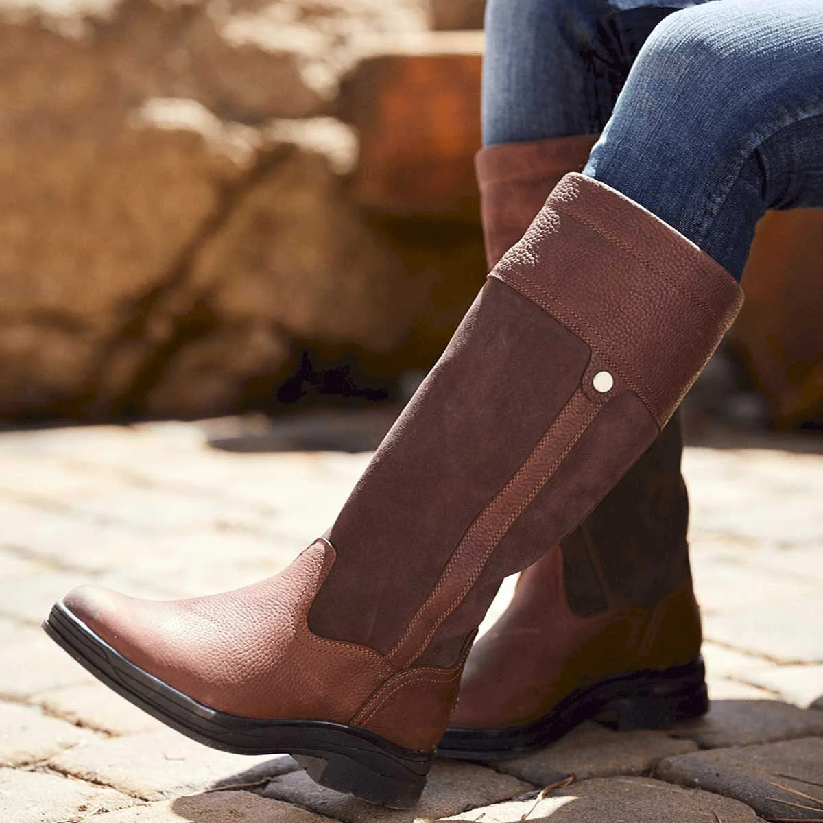 

Women's Rounded Toe Flat Knee-High Boots Slip-on Solid Stitching PU Leather Booties Comfortable Large Size Fall Winter Traveling