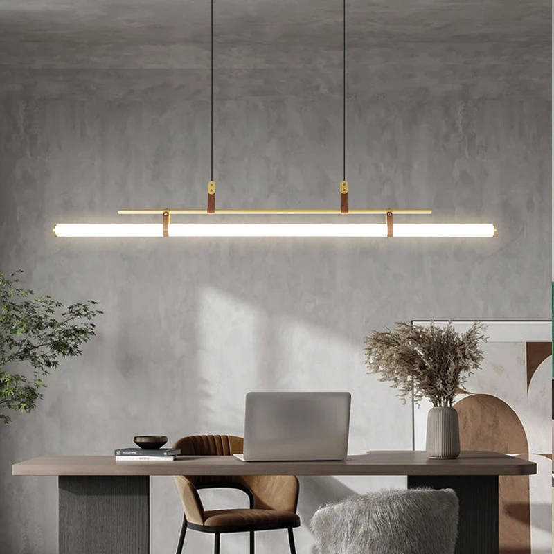 

Nordic modern minimalist ceiling long chandelier LED pendant lights office work table dining table kitchen decorative lighting