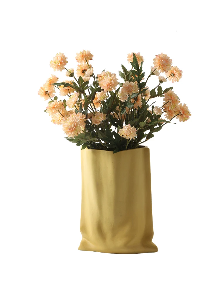 

Nordic Luxury Morandi Folded Bag Ceramic Vase Living room Flower Arrangement Flower Pot Wedding Home Decoration Accessories