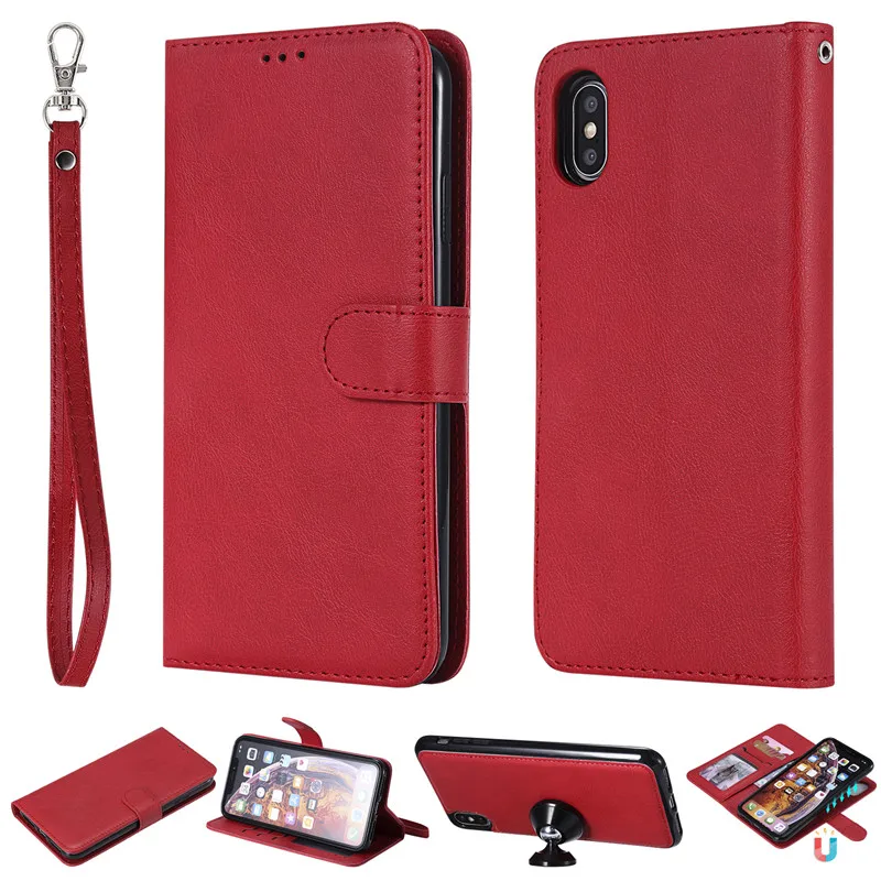 Red Кожаный чехол-бумажник для samsung Note 10, 8, 9, S10, S9, S8 Plus, S7 Edge, откидная крышка для iPhone 11 Pro, XS Max, XR, X, 7, 8, 6, 6S Plus, чехол s - Цвет: Red
