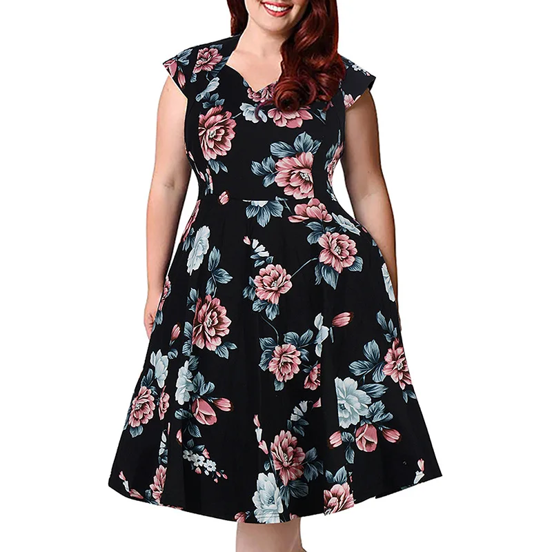 plus size dress Женское платье 8XL 9XL размера плюс Ретро в горошек большого размера 4XL 5XL 6XL Вечерние черные винтажные платья миди 1950s 60s рокабилли - Цвет: plus size dress