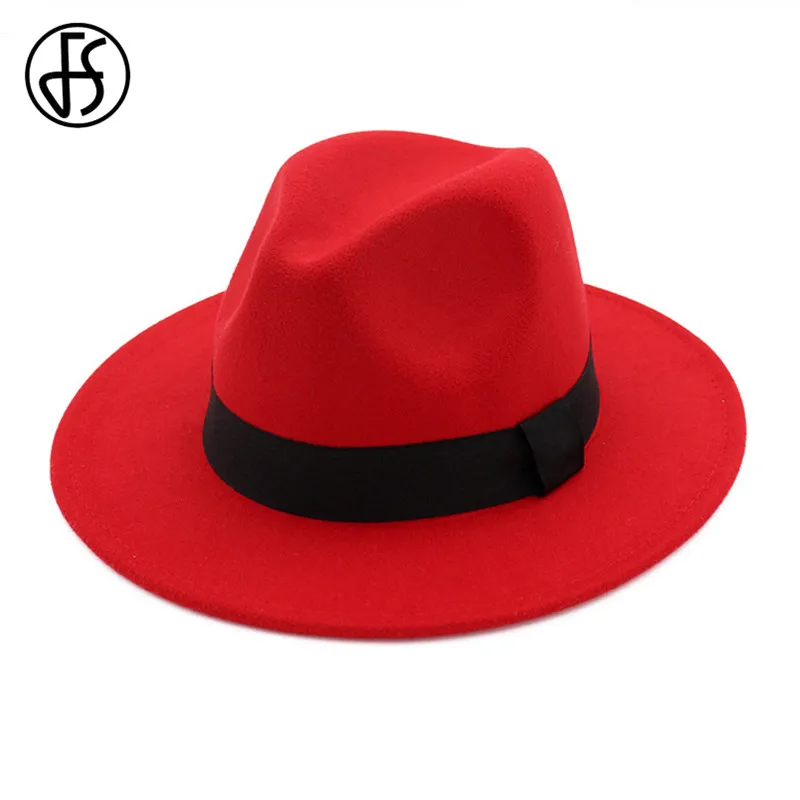 FS унисекс шерстяной фетр джаз черный Шапки для Для мужчин Fedora с лентой женщин