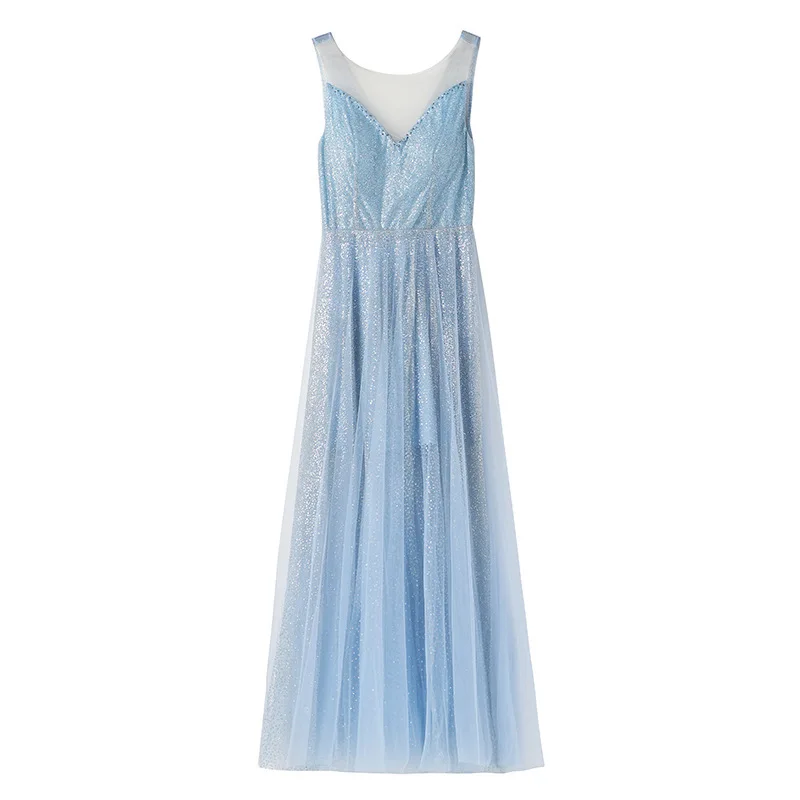 

New dress V neck slim nail bead sequin Sling Dress blue color