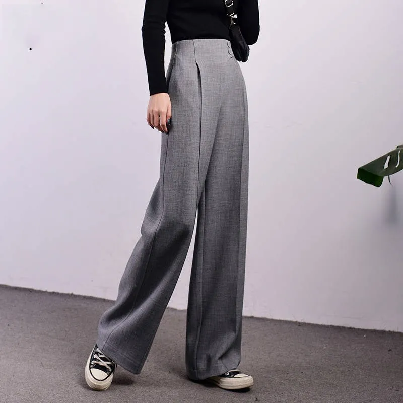 Summer 2021 Female Women High Waisted Wide Leg Grey Black Loose Pants Korean Style Woman Fashion Office Trousers | Женская одежда