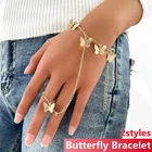 Винтажный браслет с кольцом на палец звено золотой бабочки на запястье простая цепочка для женщин Подвески Женская трендовая эстетика 2021 ювелирные изделия
