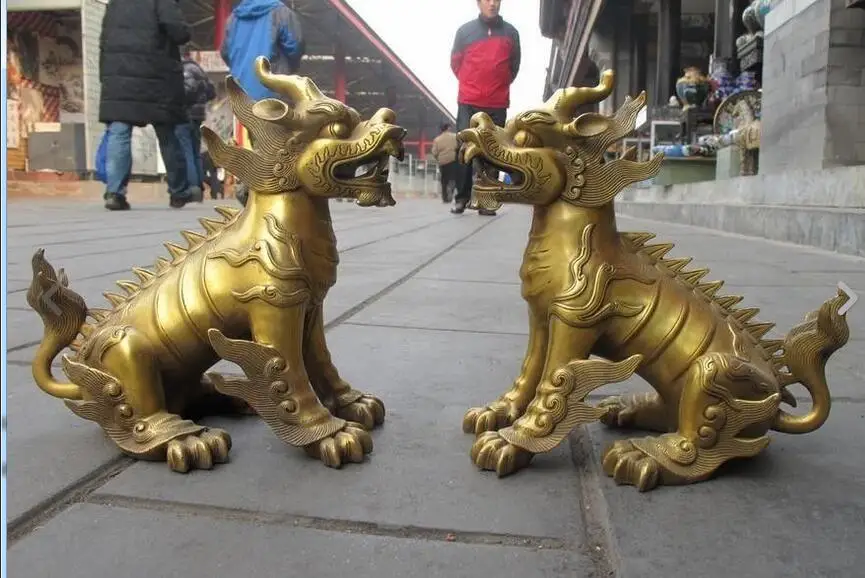 6710562 A + Чистая медь Китай храм талисман зло Фу Собака лев зверь фигурка с драконом