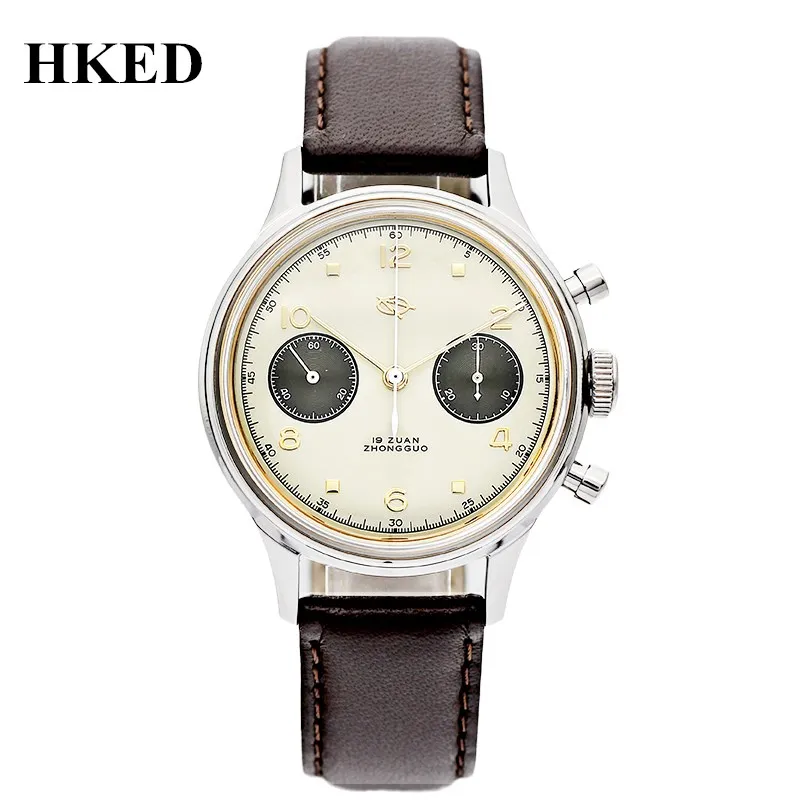 

Limited Edition Pilots Watches Men HKED Chronograph 38mm 1963 Seagull Clock Leather Strap Male Mechanical Wristwatches With Swan