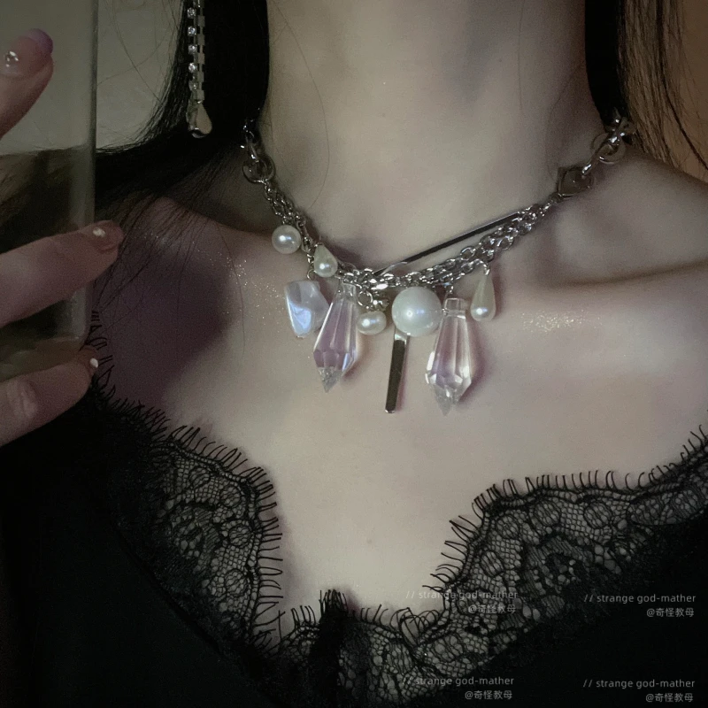 Кристаллическое жемчужное ожерелье цепочка с кулоном 2021 Новый женский