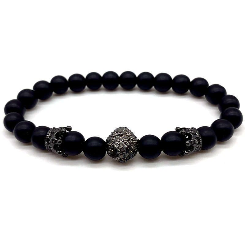 2020 Fashion New Black Crown Leopard Men Bracelet 8mm Stone Matte Bead For Jewelry Gift | Украшения и аксессуары