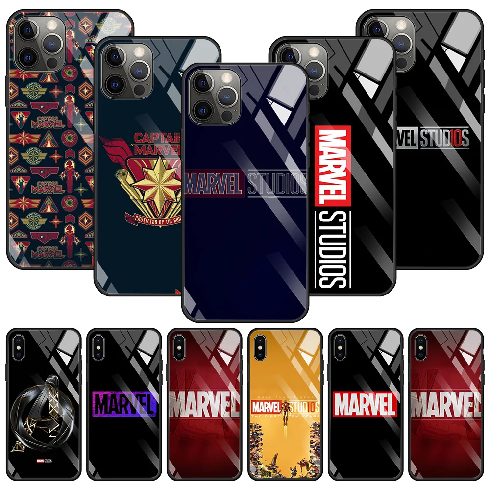Чехол для телефона из закаленного стекла с логотипом Marvel Studios для iPhone 14 13 11 12 Pro Max 13 12 Mini XS XR X 7 8 6 6S Plus Чехол для телефона из закаленного стекла с логотипом Marvel Studios для iPhone 14 13 11 12 Pro Max 13 12 Mini XS XR X 7 8 6 6S Plus