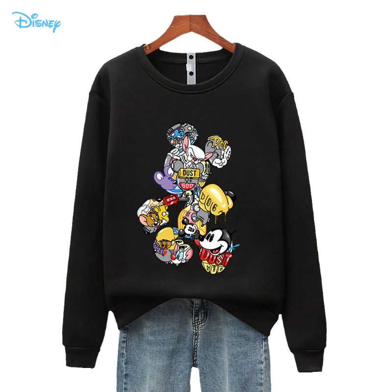 

Разноцветные толстовки с вышивкой Микки из мультфильма Disney, женские и мужские осенне-зимние свободные пуловеры с длинными рукавами в стиле ...