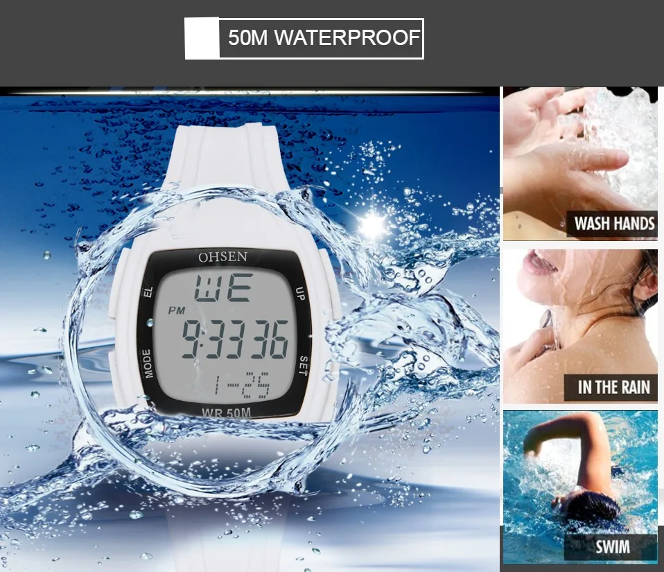 Модные цифровые женские часы OHSEN reloj mujer Красный Прямоугольный циферблат 50 м