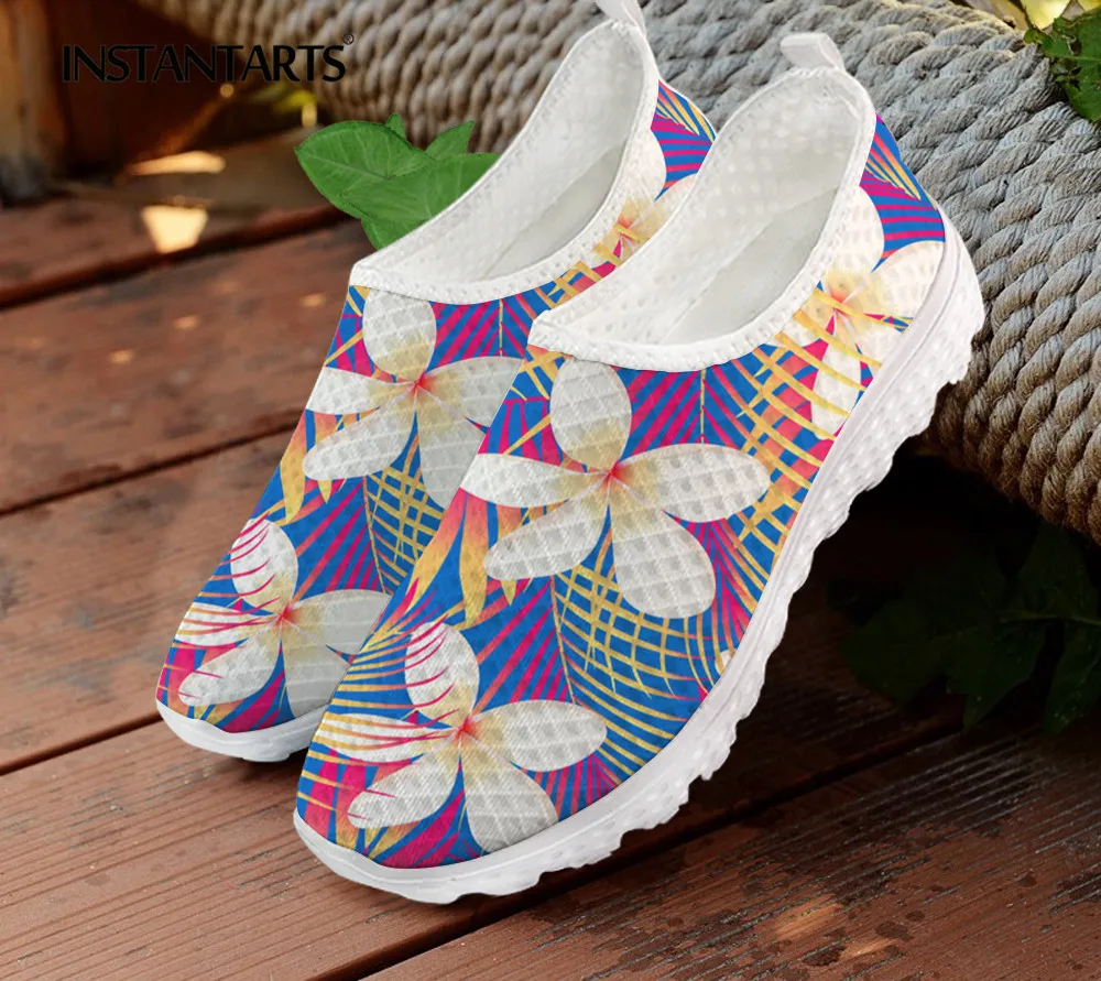 

INSTANTARTS Breathable Light Mesh Sneaker Hawaiian Tropical Floral Printed Women Flat Shoes Slip-on Loafers Zapatos Hot Sale